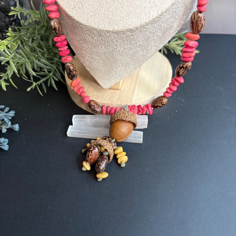 Wood Acorn Poppet Necklace Vintage Handmade | Boho Beaded | Forest Talisman | - Picture 3 of 7